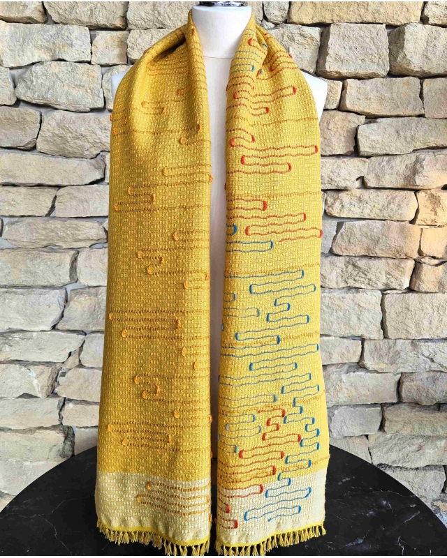 ZSUBO // Kézzel szőtt stóla // Retró pulcsi 069 - sárga, kék, piros