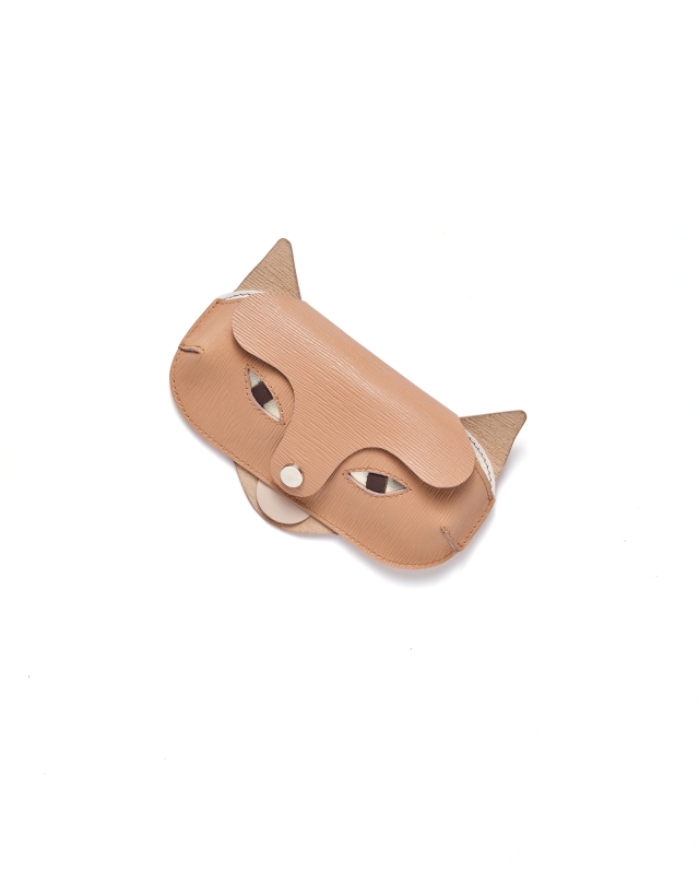 Cat-Shaped Glasses Case // Nude crossprint Cat, golden eyes